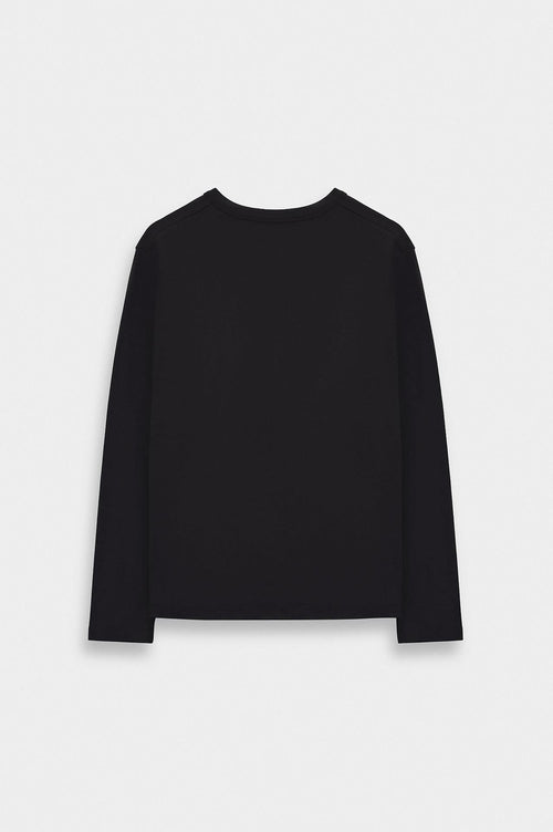 DAR CUT BUTTONED NECK LONG-SLEEVE BLACK T-SHIRT - 3