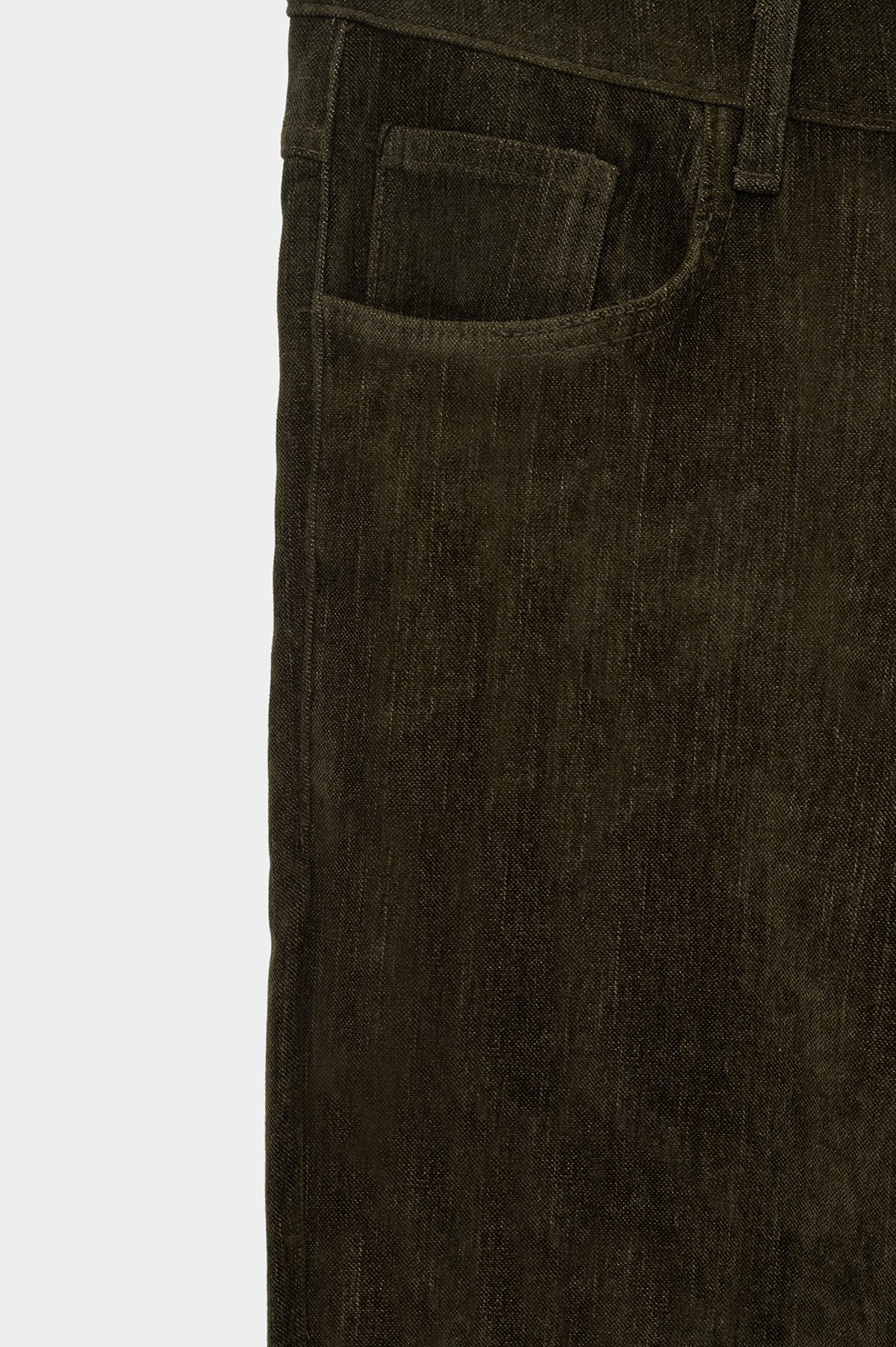 Regular Fit Dokulu Haki Kadife Pantolon - 4
