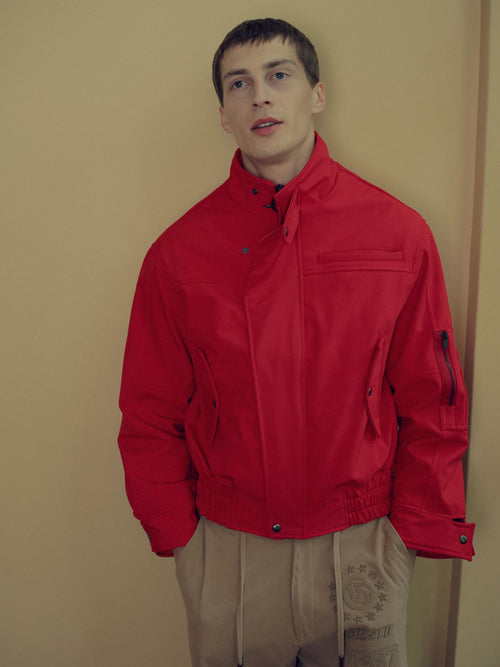 STAND COLLAR LINING FLEECE-LINED RED TECHNICAL JACKET - 1