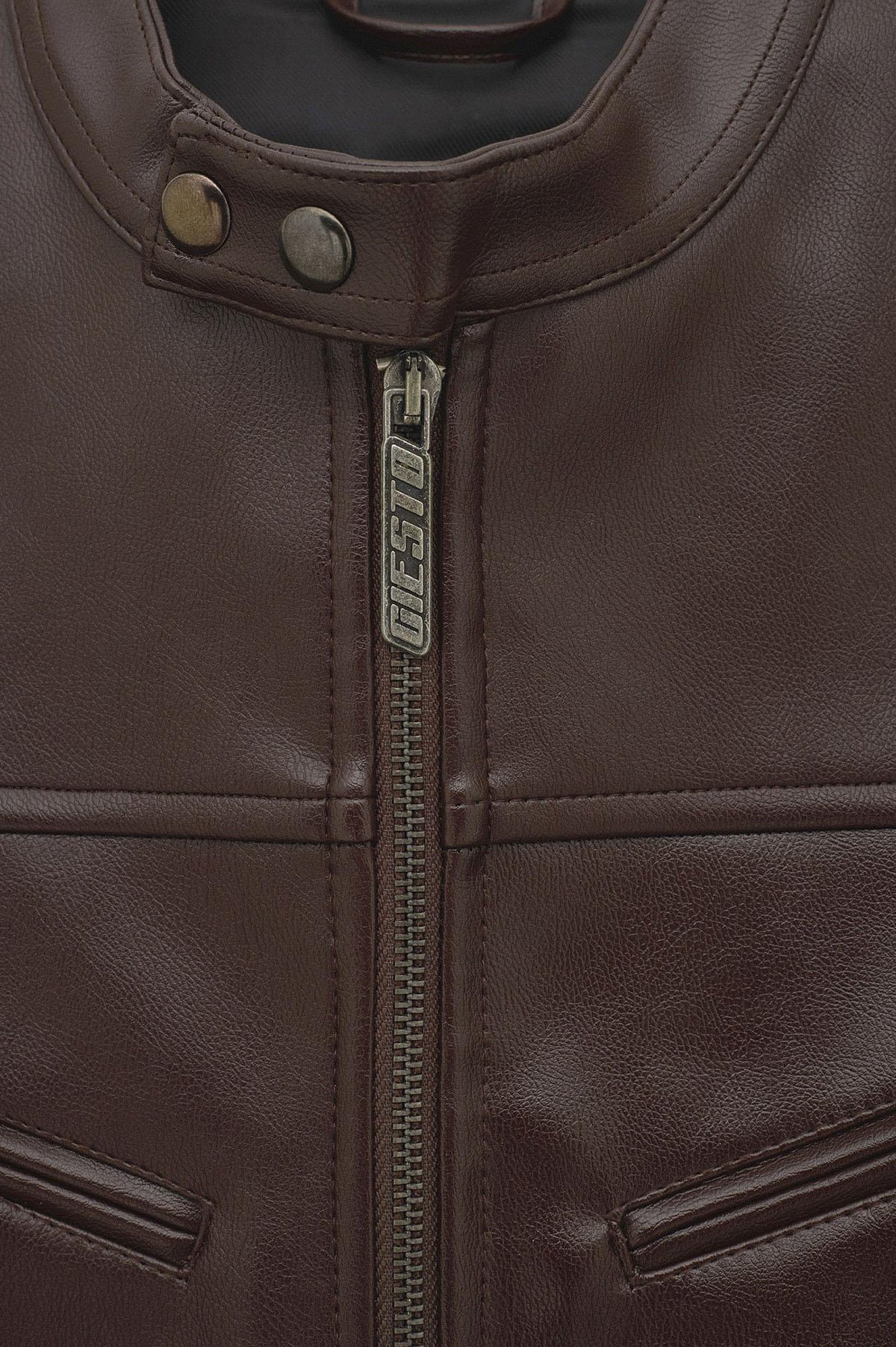 ZIP-UP PANELLED BROWN LEATHER JACKET - 2
