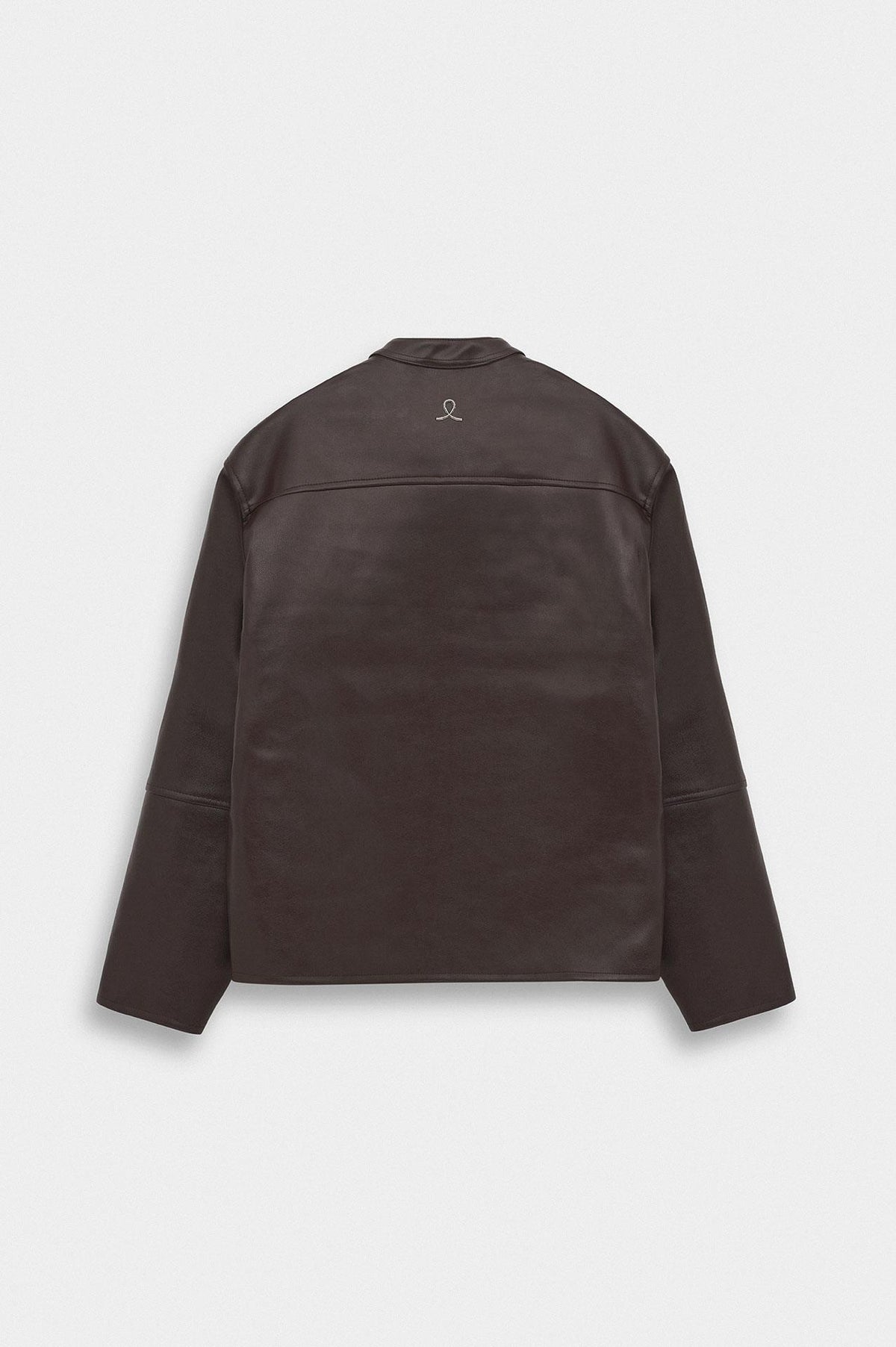 ZIP-UP PANELLED BROWN LEATHER JACKET - 4