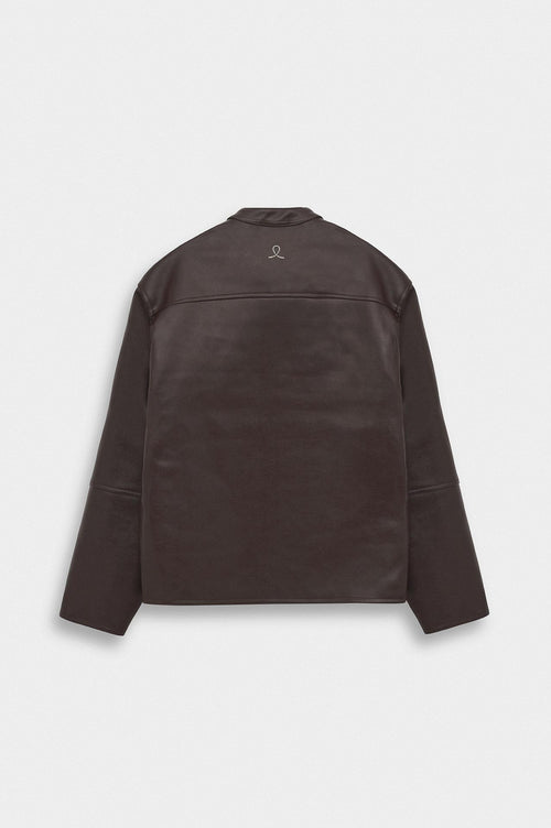 ZIP-UP PANELLED BROWN LEATHER JACKET - 4