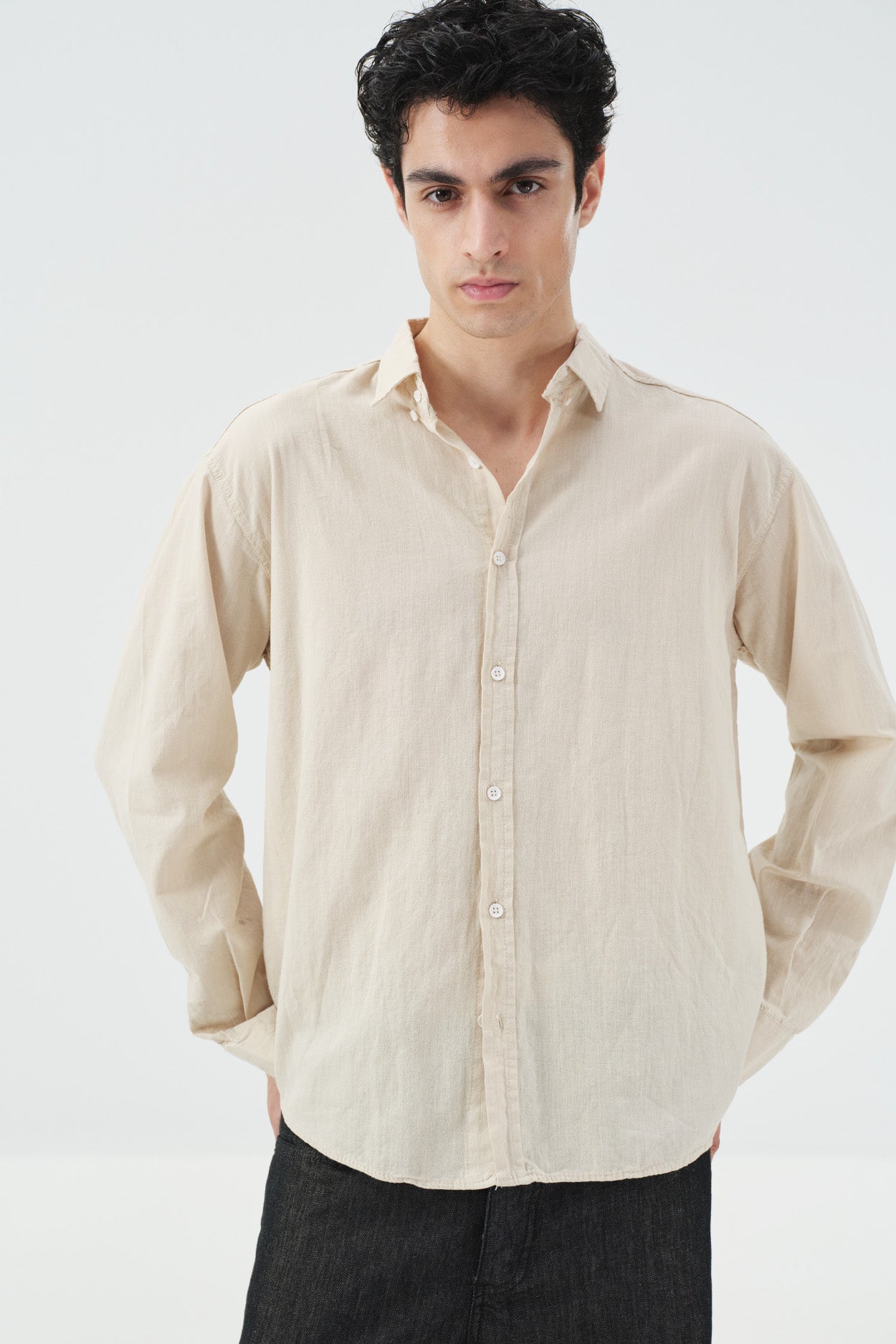 OVERSIZE DÖKÜMLÜ BEJ FRESH KETEN GÖMLEK