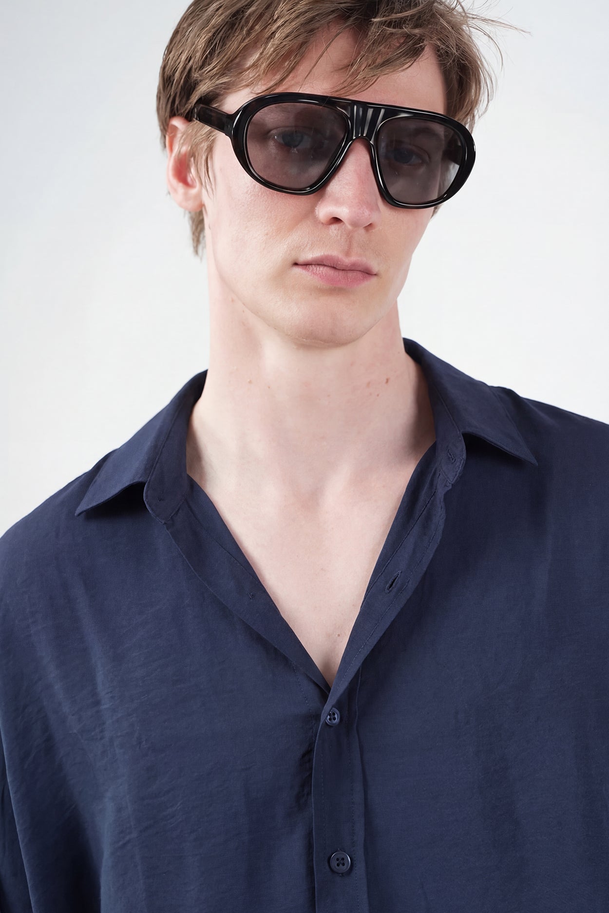 OVERSIZED DRAPED NAVY MODAL SHIRT