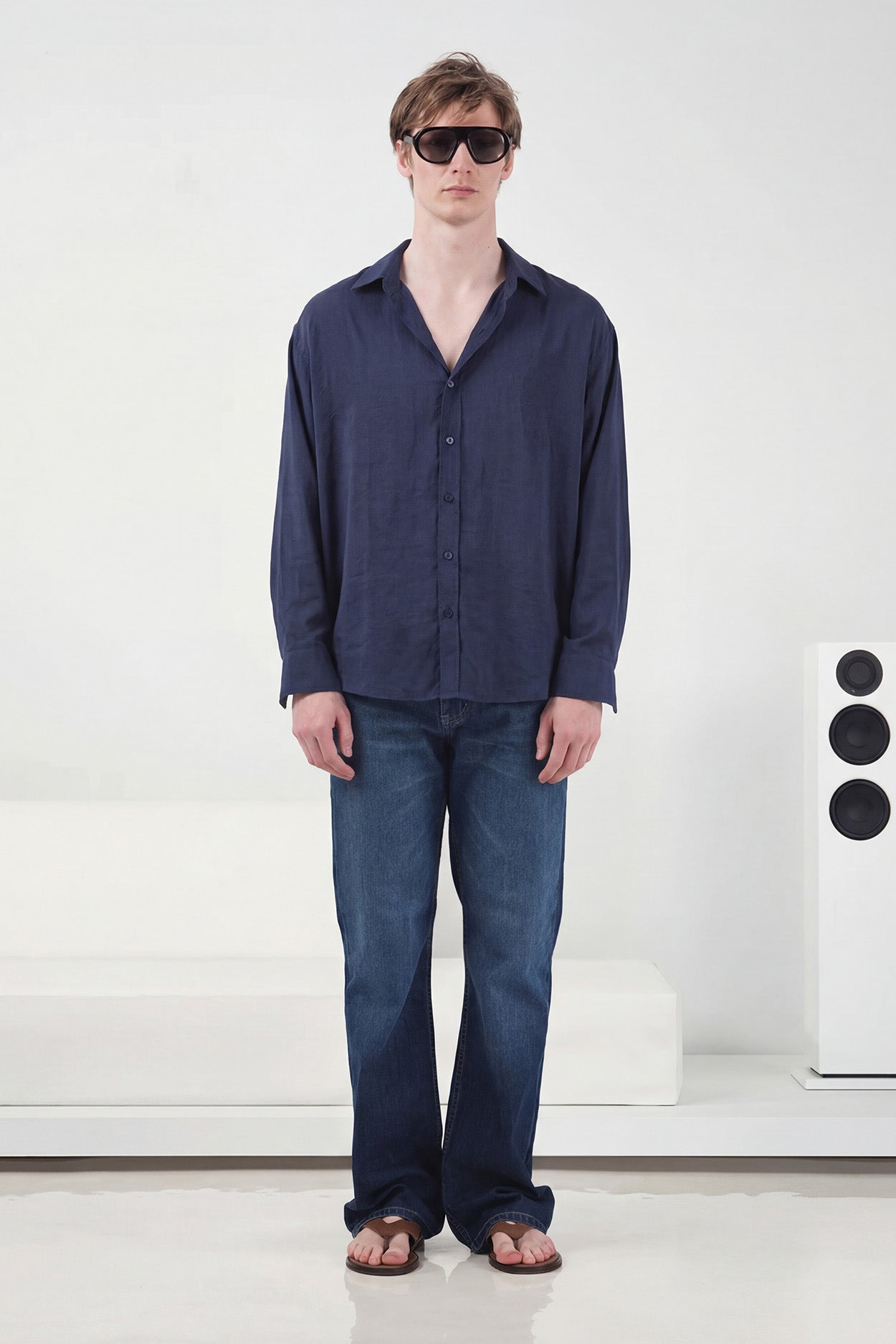 OVERSIZE DÖKÜMLÜ LACİVERT MODAL GÖMLEK