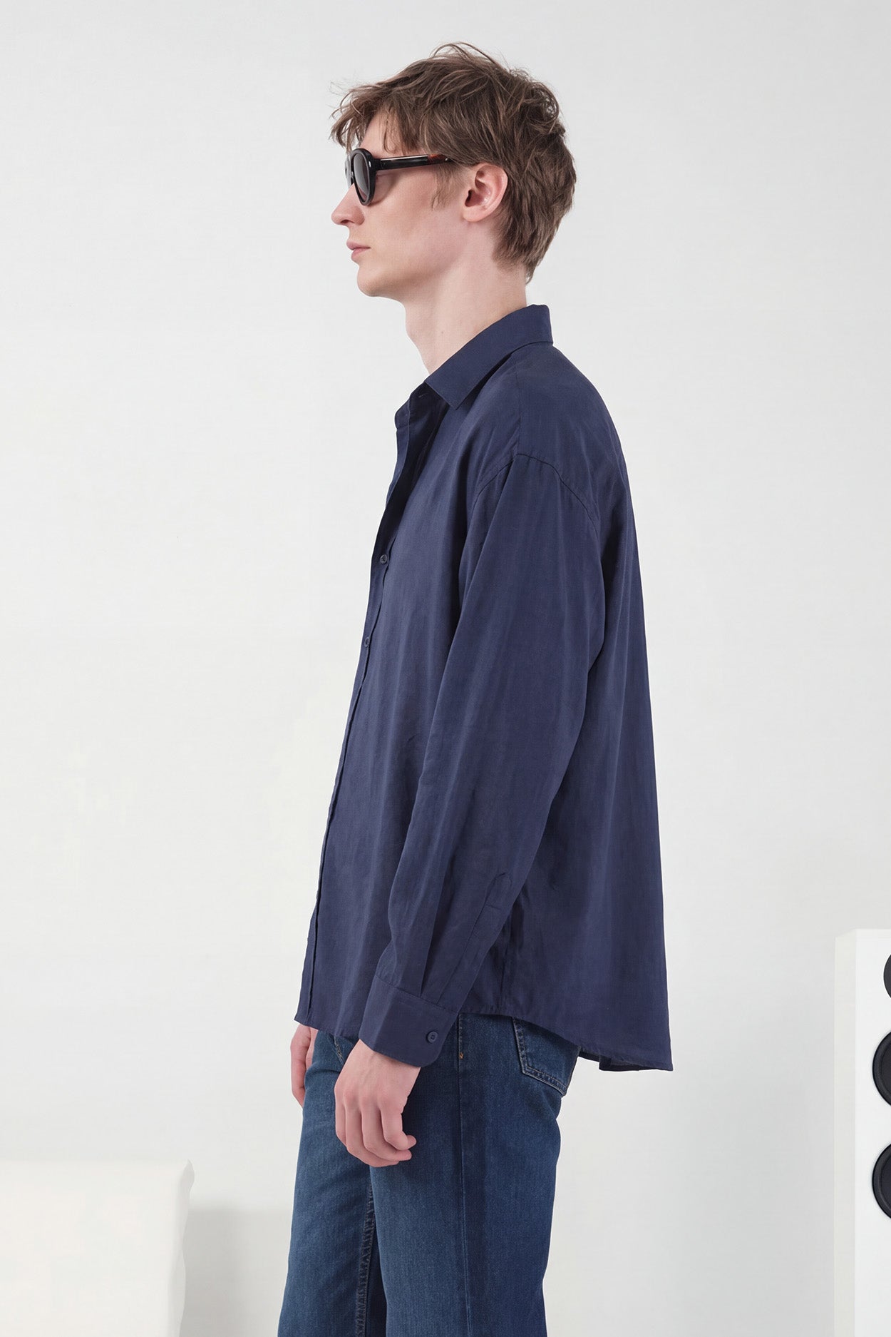 OVERSIZE DÖKÜMLÜ LACİVERT MODAL GÖMLEK