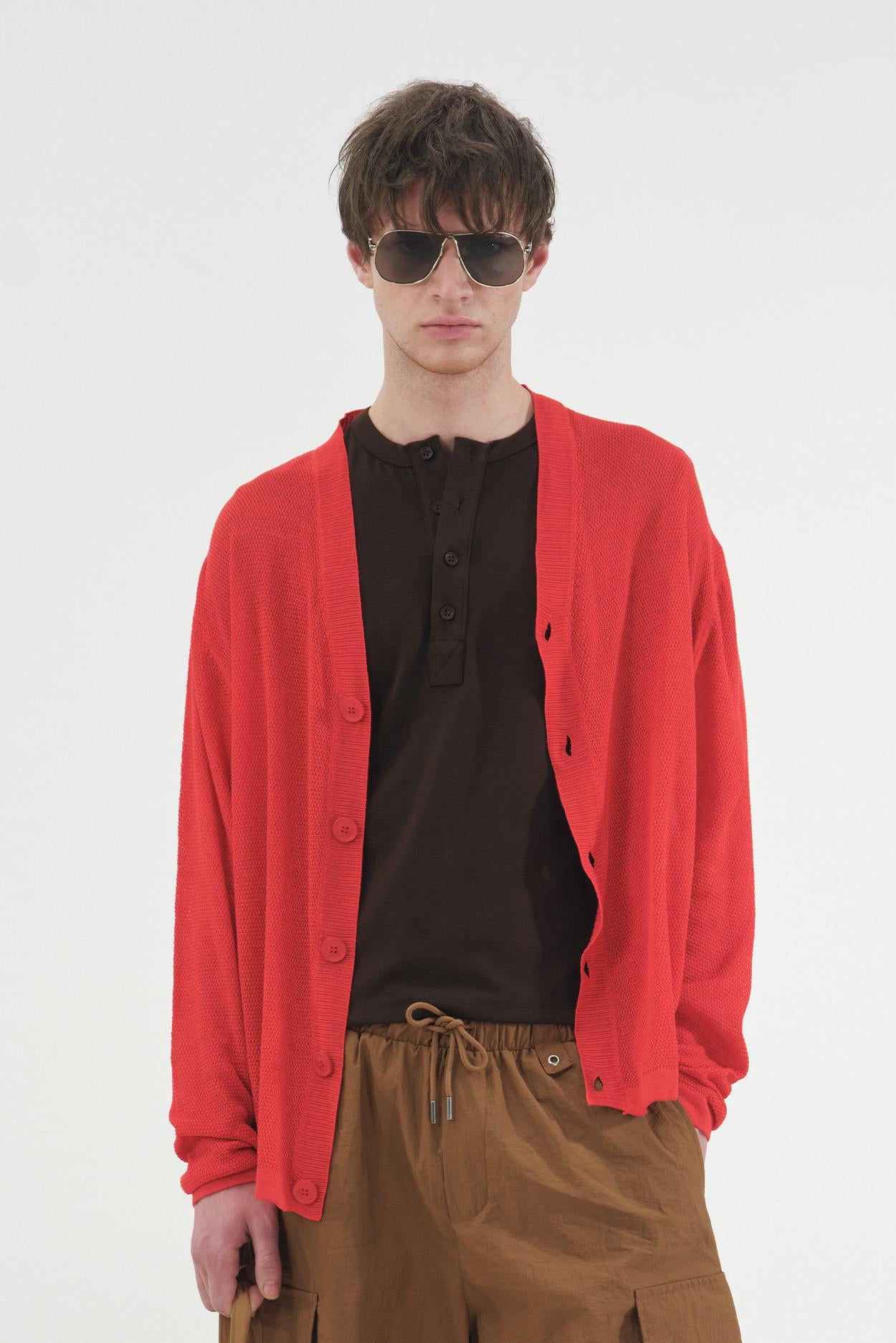 LIGHT THIN KNITTED RED CARDIGAN
