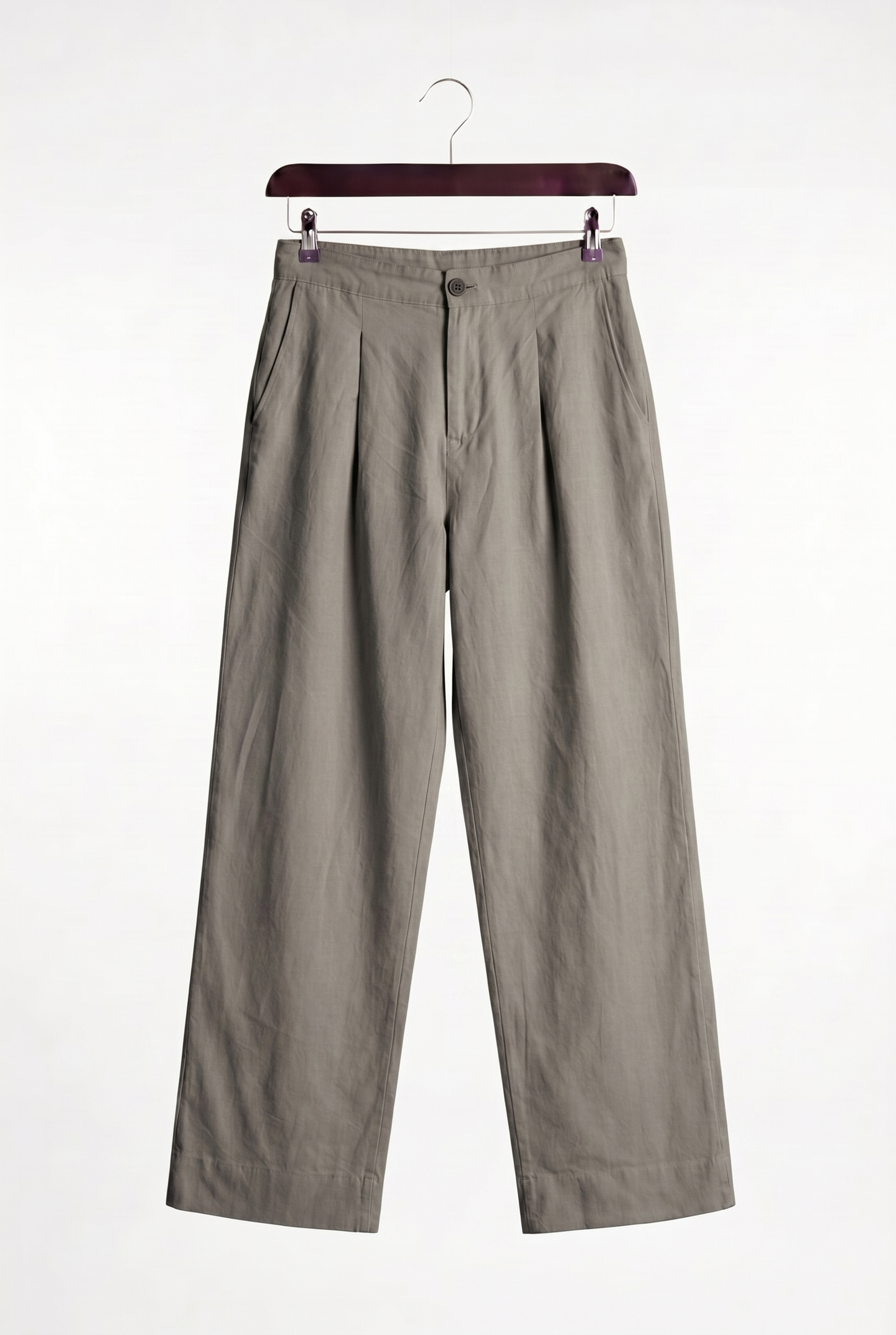 CLASSIC PLEATED LINEN KHAKI TROUSERS