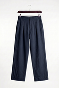 CLASSIC PLEATED LINEN NAVY TROUSERS