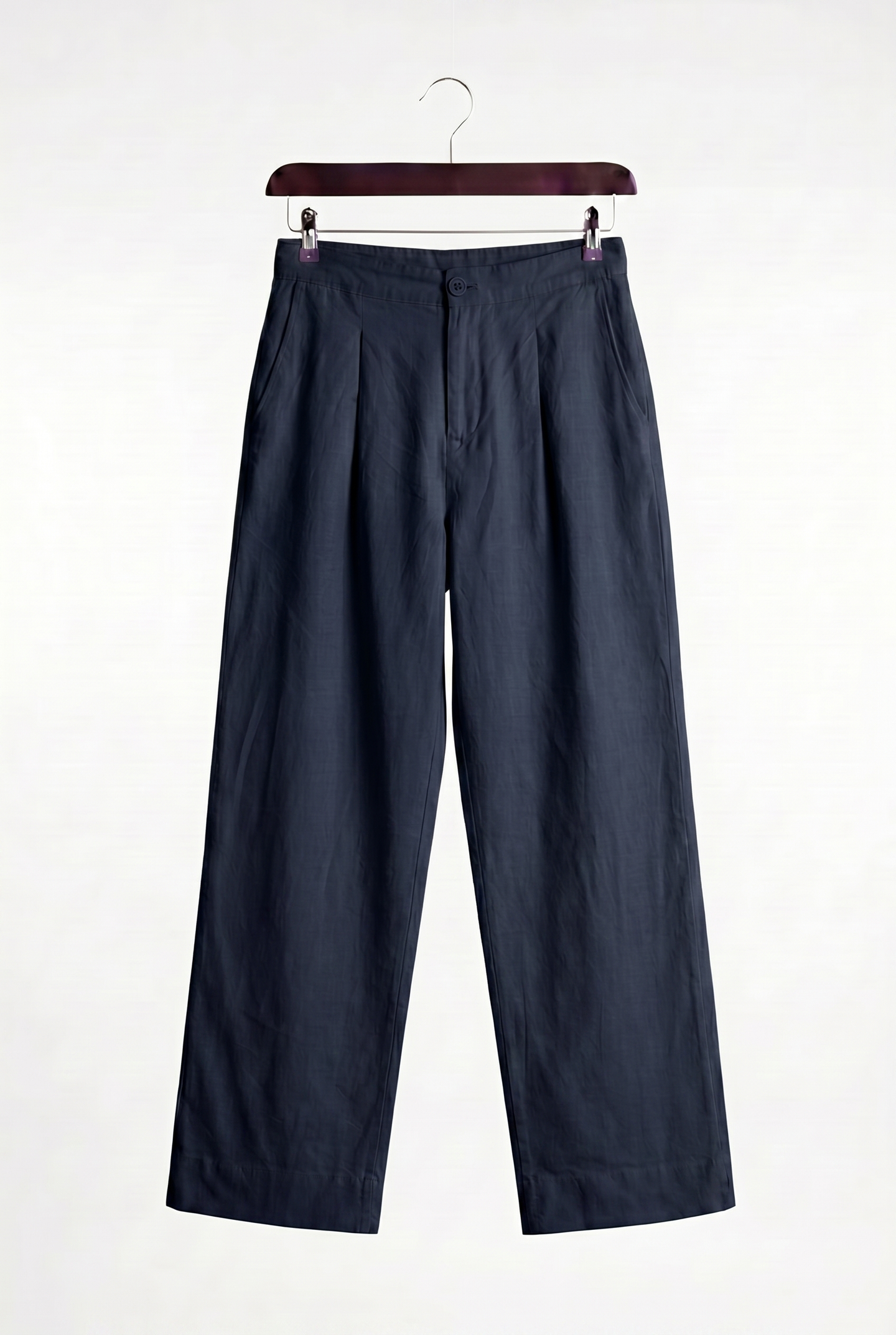 CLASSIC PLEATED LINEN NAVY TROUSERS