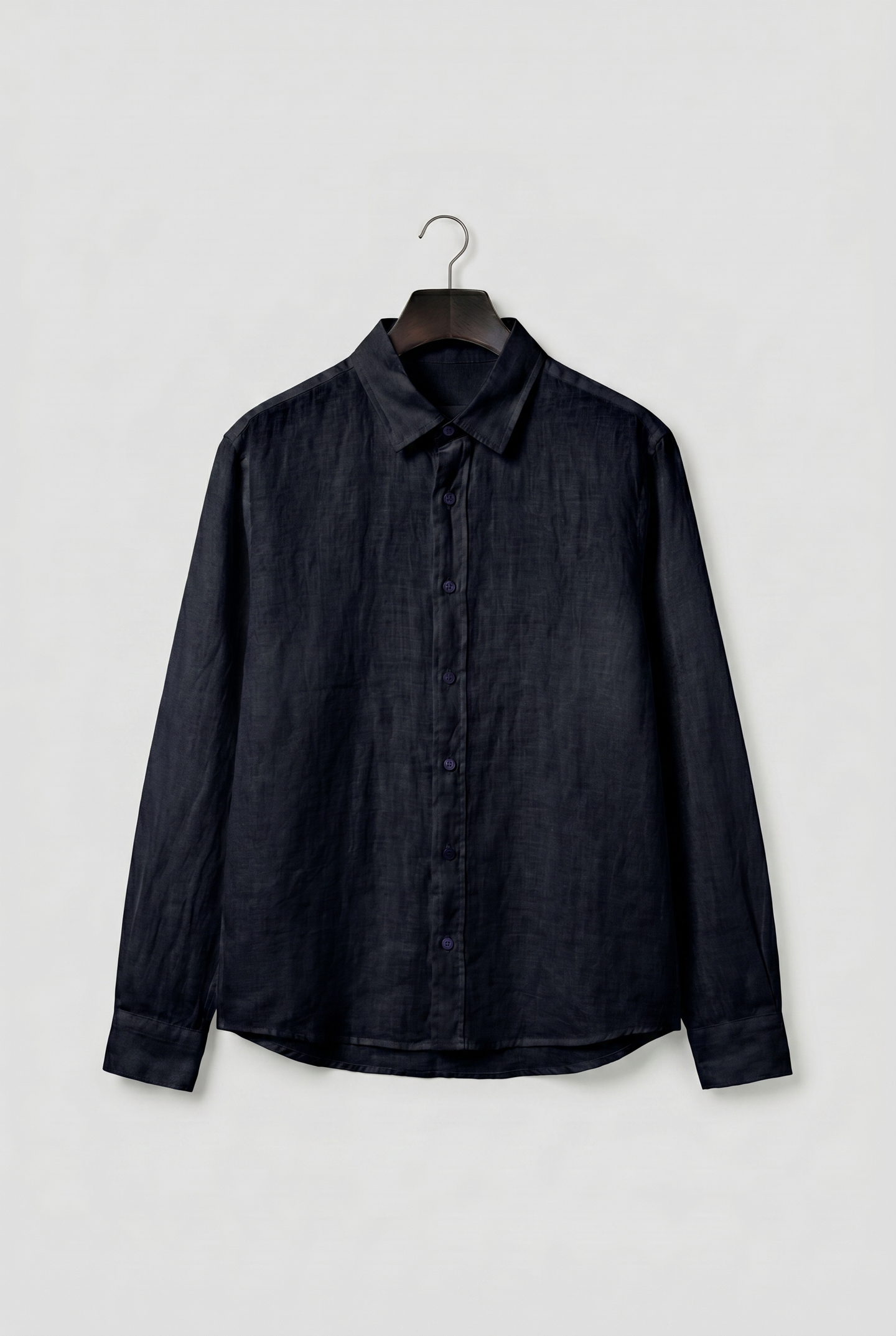 REGULAR FIT BLACK LINEN SHIRT
