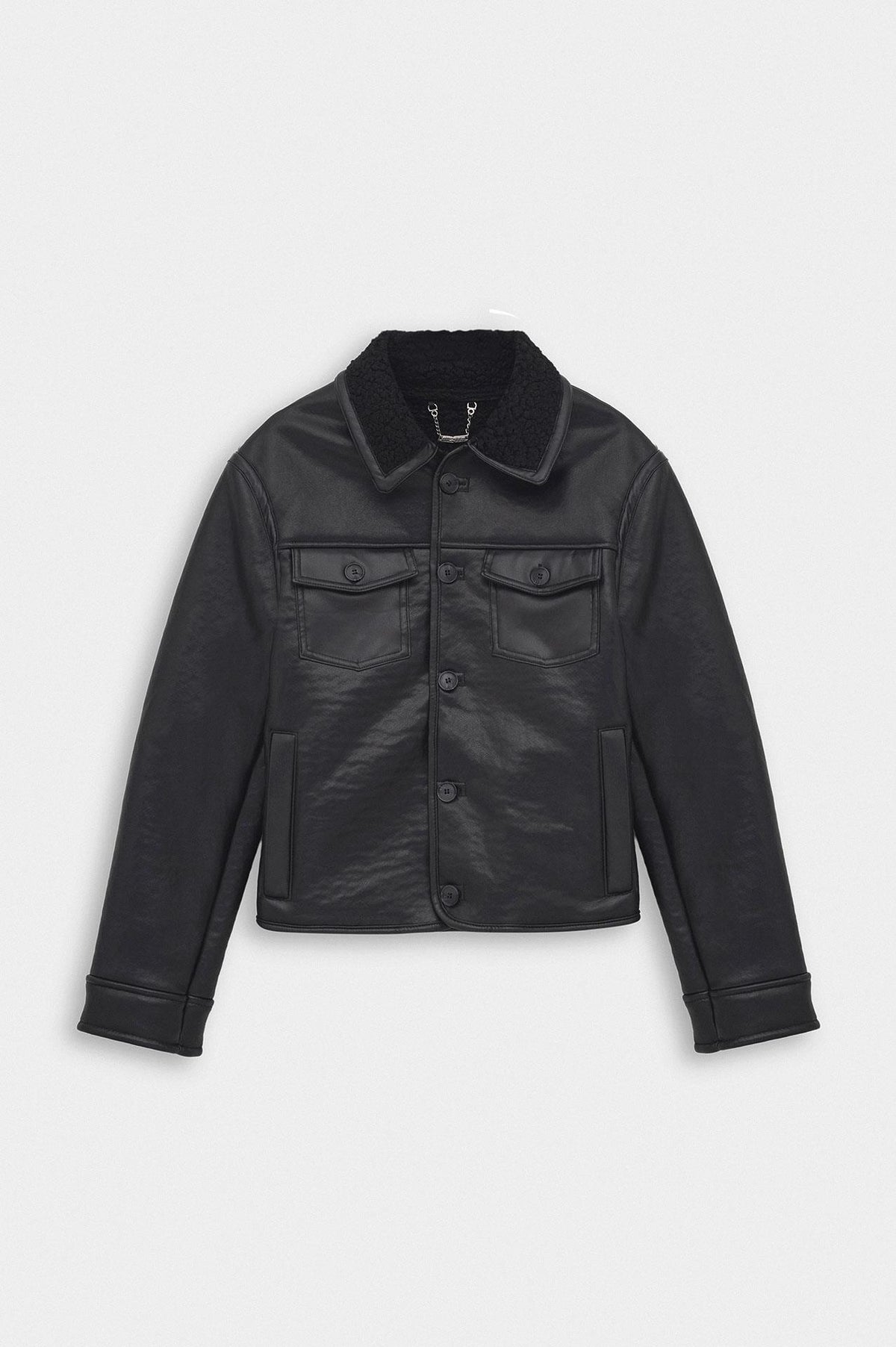 CROP FIT İÇİ KÜRKLÜ DERİ CEKET - 4