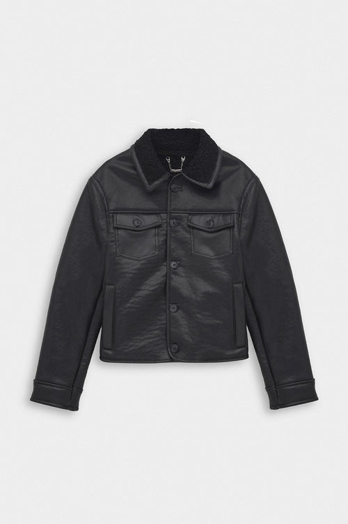 CROP FIT İÇİ KÜRKLÜ DERİ CEKET - 4