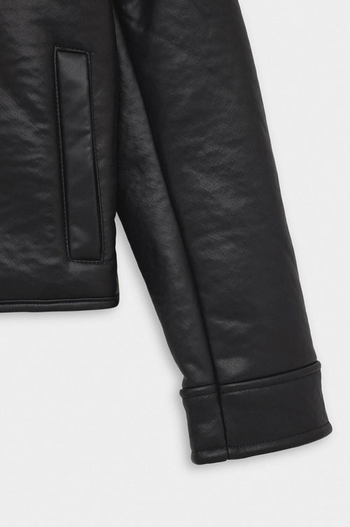 CROP FIT İÇİ KÜRKLÜ DERİ CEKET - 6