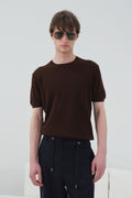 FİTİLLİ DOKULU KAHVERENGİ TRİKO T-SHIRT