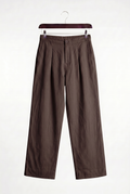 CLASSIC PLEATED LINEN BROWN TROUSERS