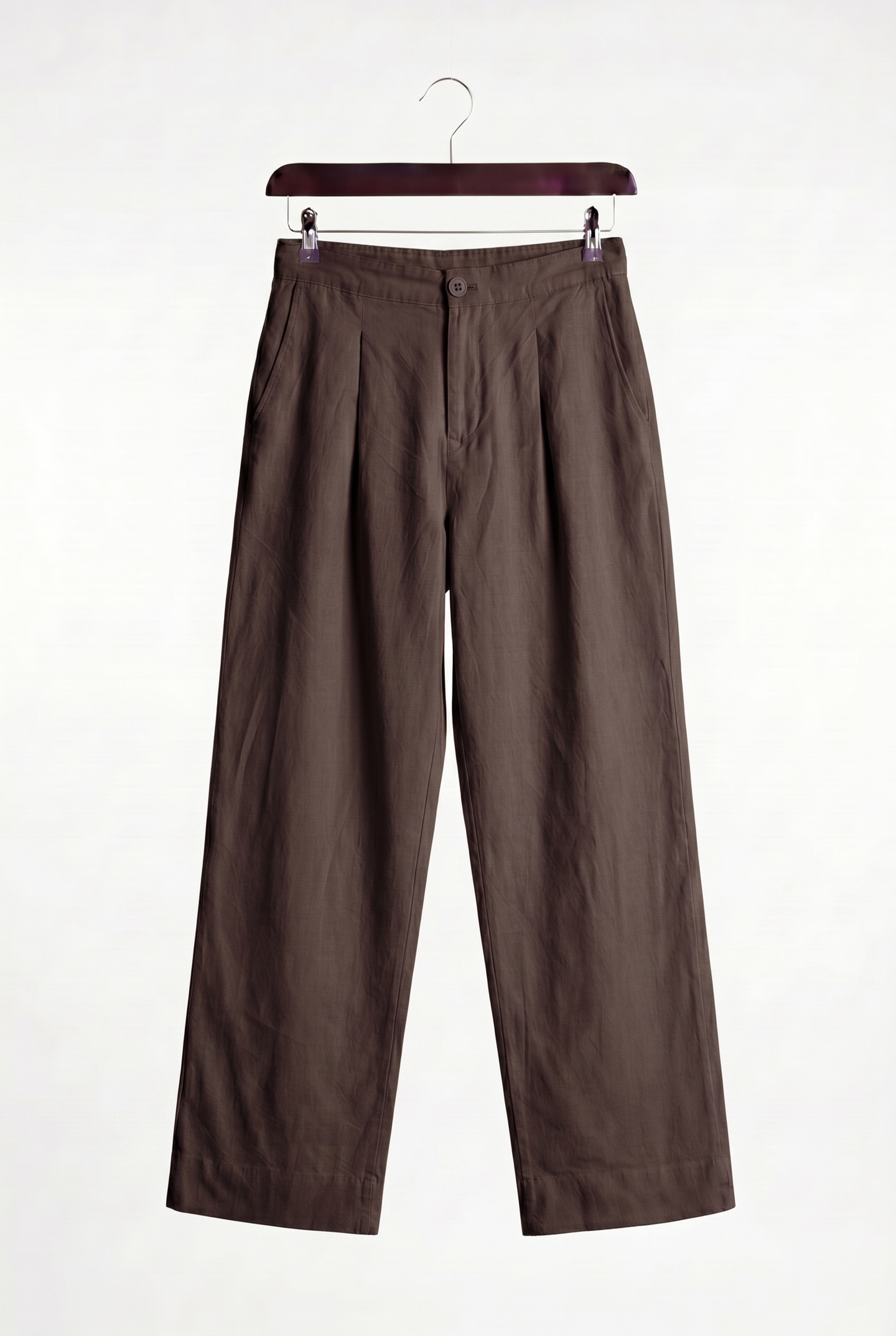 CLASSIC PLEATED LINEN BROWN TROUSERS