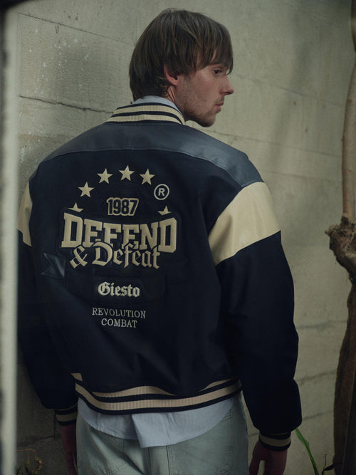 EMBROIDERED NAVY VARSITY JACKET - 2