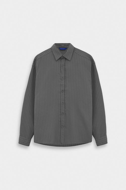 OVERSIZE ÇİZGİLİ ANTRASİT MODAL GÖMLEK - 1