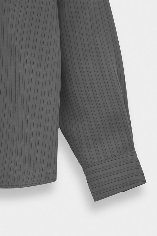 OVERSIZE ÇİZGİLİ ANTRASİT MODAL GÖMLEK - 3