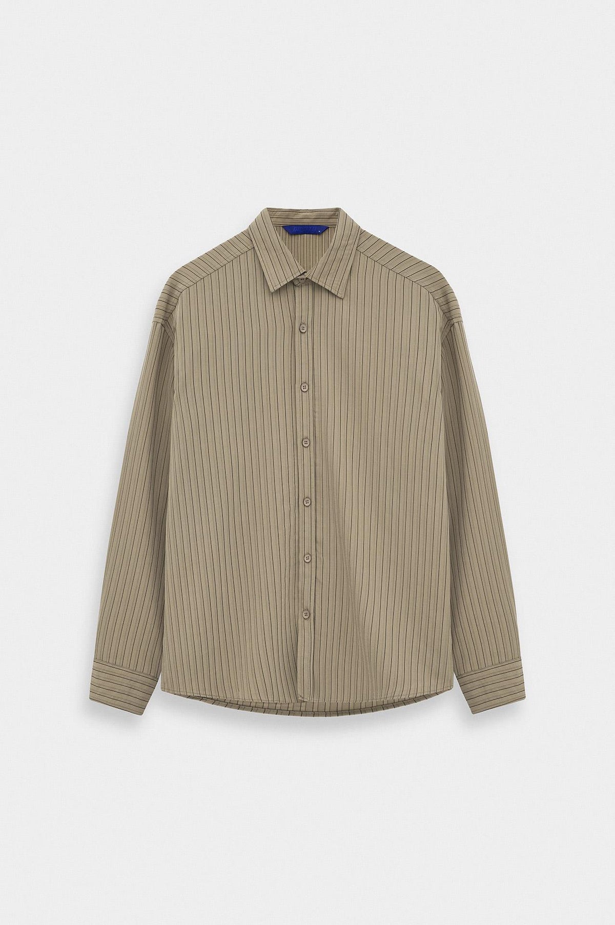 OVERSIZE ÇİZGİLİ BEJ MODAL GÖMLEK - 1