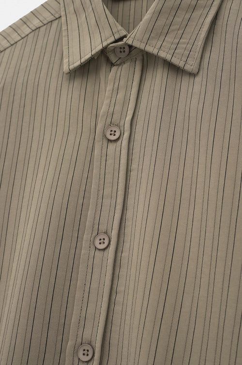 OVERSIZE ÇİZGİLİ BEJ MODAL GÖMLEK - 2