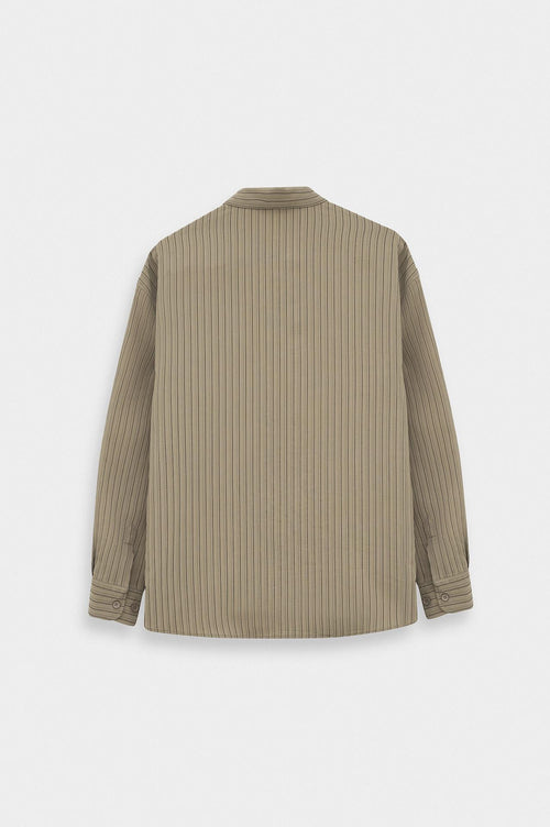 OVERSIZE ÇİZGİLİ BEJ MODAL GÖMLEK - 4
