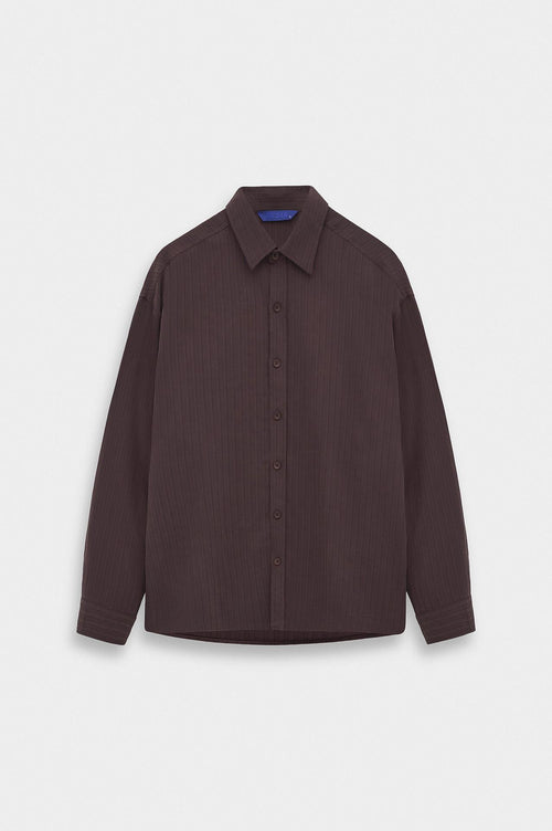 OVERSIZE ÇİZGİLİ BORDO MODAL GÖMLEK - 1