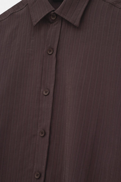 OVERSIZE ÇİZGİLİ BORDO MODAL GÖMLEK - 2