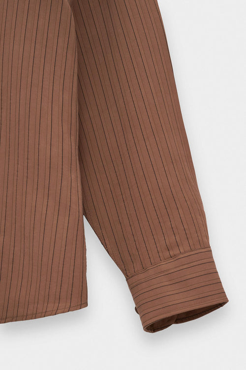 OVERSIZE ÇİZGİLİ KİREMİT MODAL GÖMLEK - 3