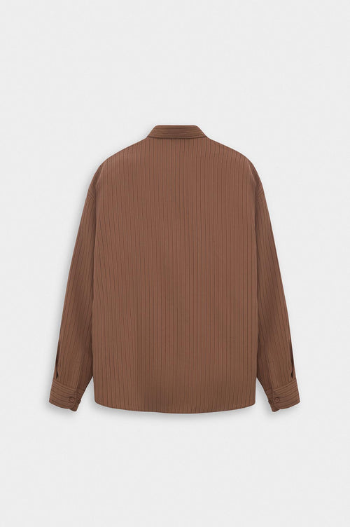 OVERSIZE ÇİZGİLİ KİREMİT MODAL GÖMLEK - 4