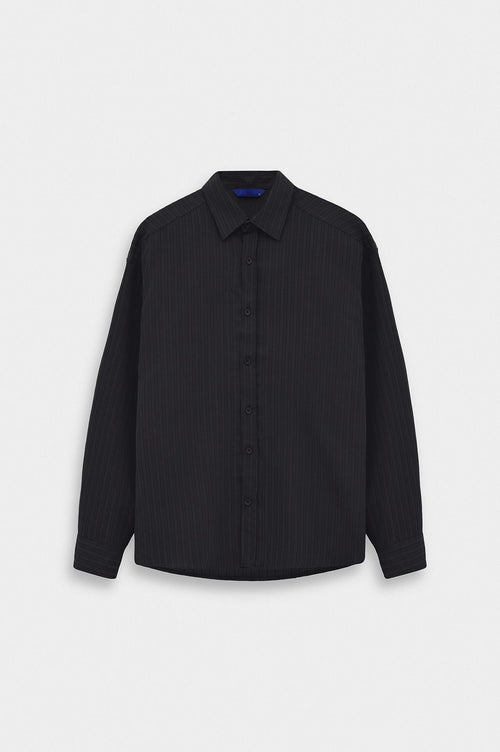OVERSIZE ÇİZGİLİ SİYAH MODAL GÖMLEK - 1