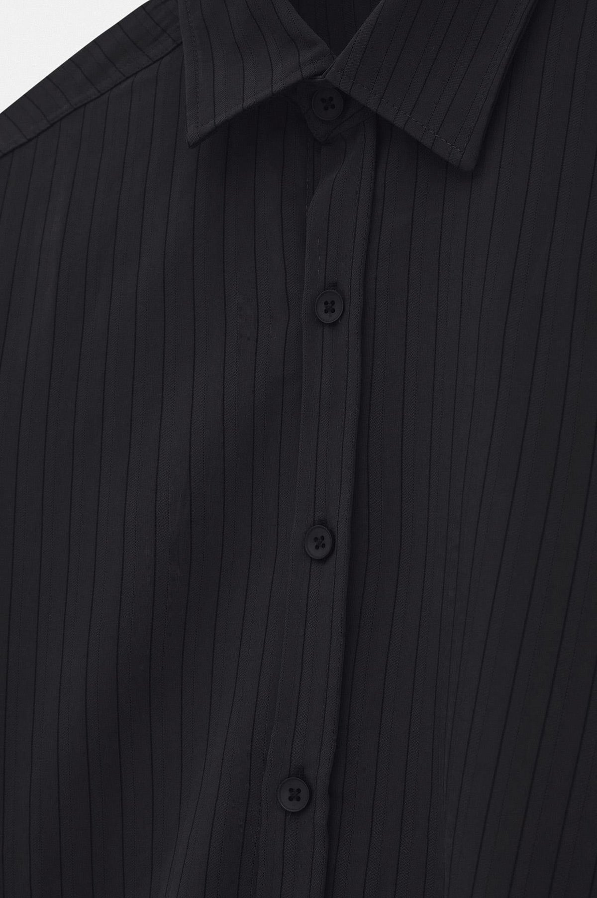 OVERSIZE ÇİZGİLİ SİYAH MODAL GÖMLEK - 2