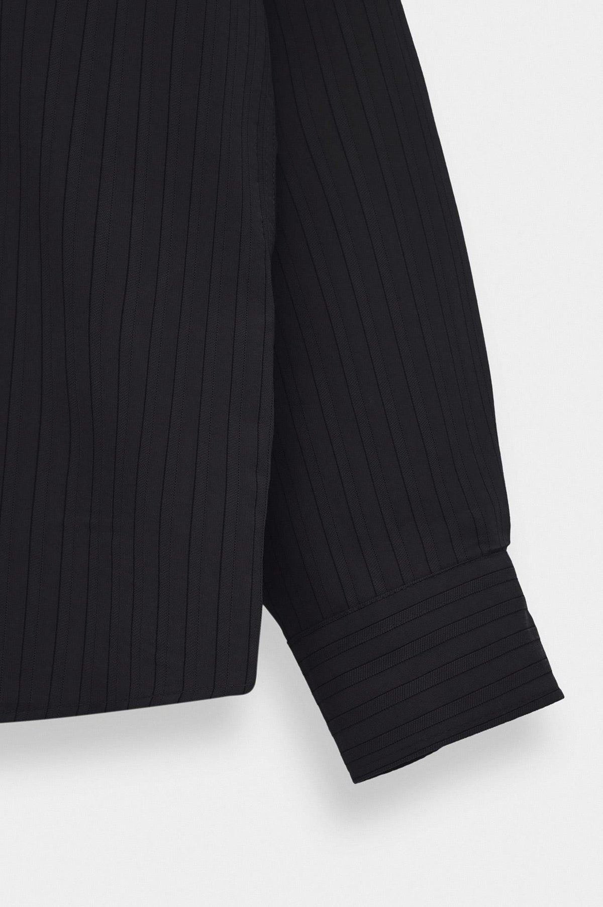 OVERSIZE ÇİZGİLİ SİYAH MODAL GÖMLEK - 3