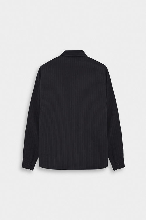 OVERSIZE ÇİZGİLİ SİYAH MODAL GÖMLEK - 4