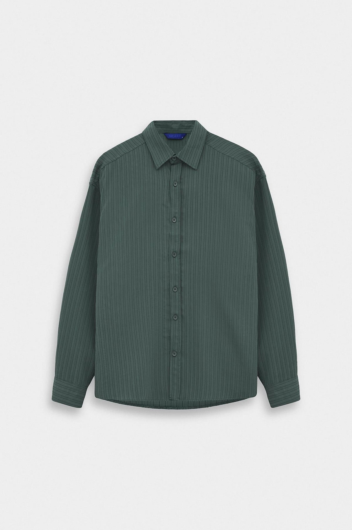 OVERSIZE ÇİZGİLİ YEŞİL MODAL GÖMLEK - 1