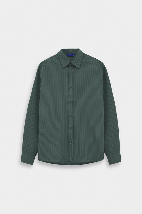 OVERSIZE ÇİZGİLİ YEŞİL MODAL GÖMLEK - 1
