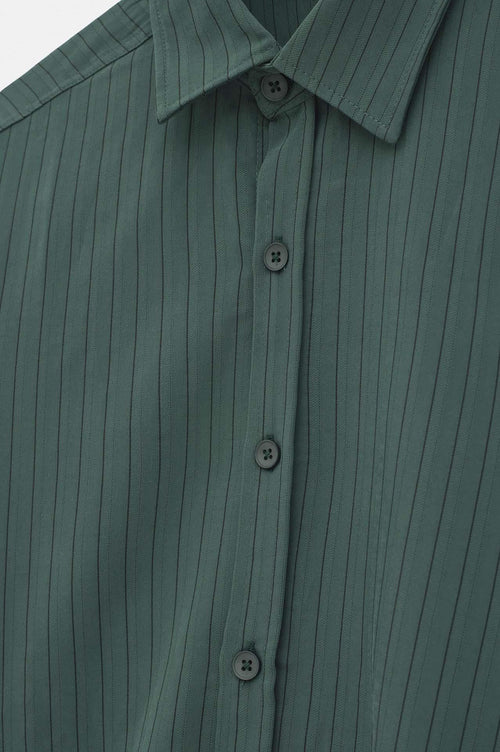 OVERSIZE ÇİZGİLİ YEŞİL MODAL GÖMLEK - 2
