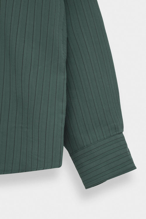OVERSIZE ÇİZGİLİ YEŞİL MODAL GÖMLEK - 3