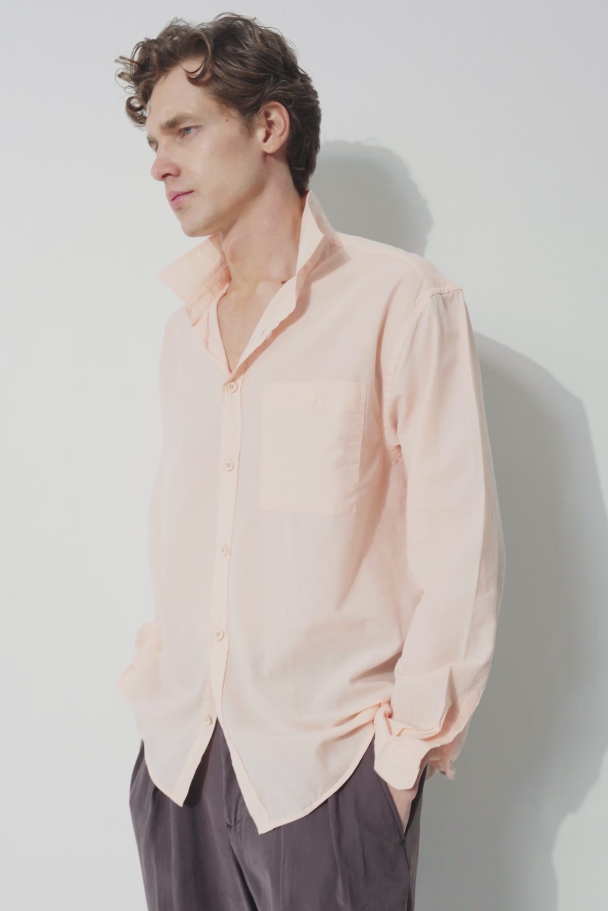 DRAPED REGULAR FIT PINK VOILE SHIRT