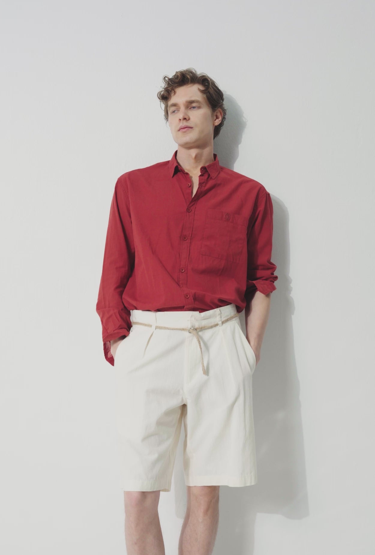 DRAPED REGULAR FIT BURGUNDY VOILE SHIRT