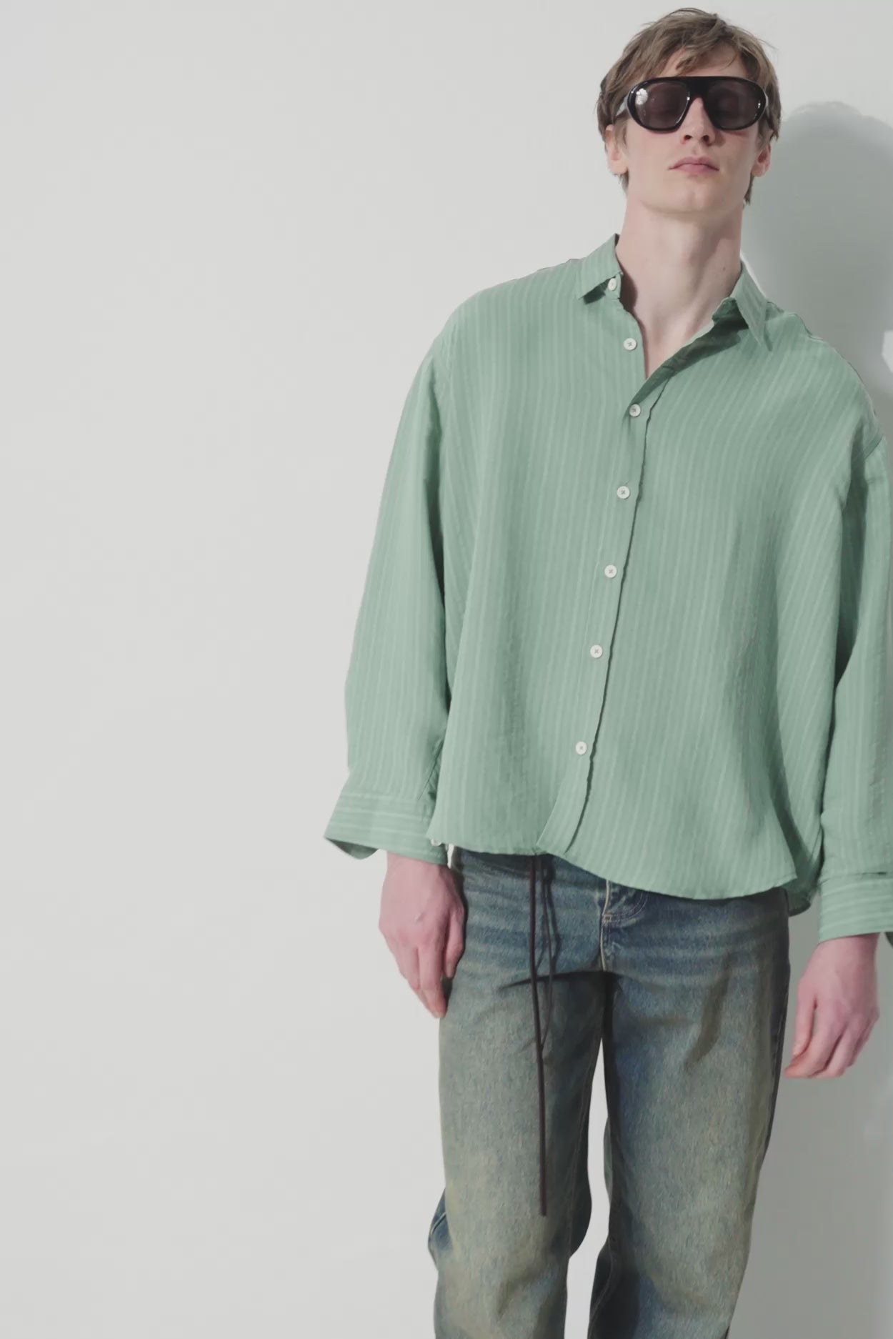 THICK STRIPED MINT MODAL SHIRT