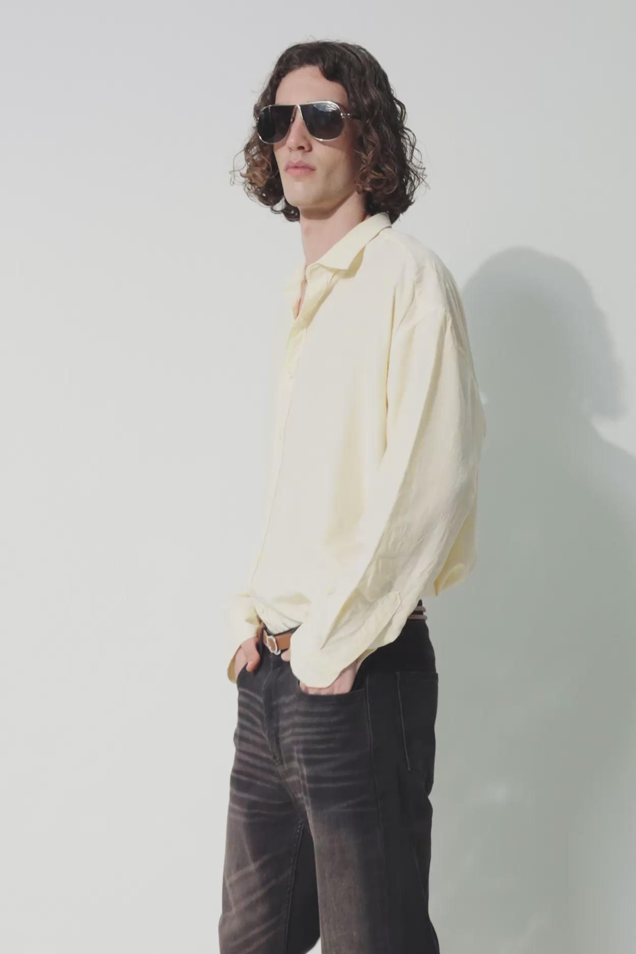 PLAID DRAPED MODAL YELLOW SHIRT