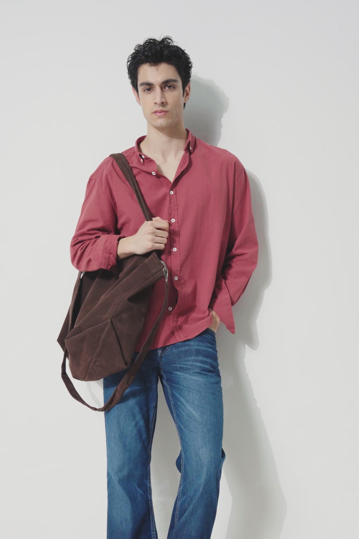 OVERSIZED DRAPED BURGUNDY LINEN SHIRT
