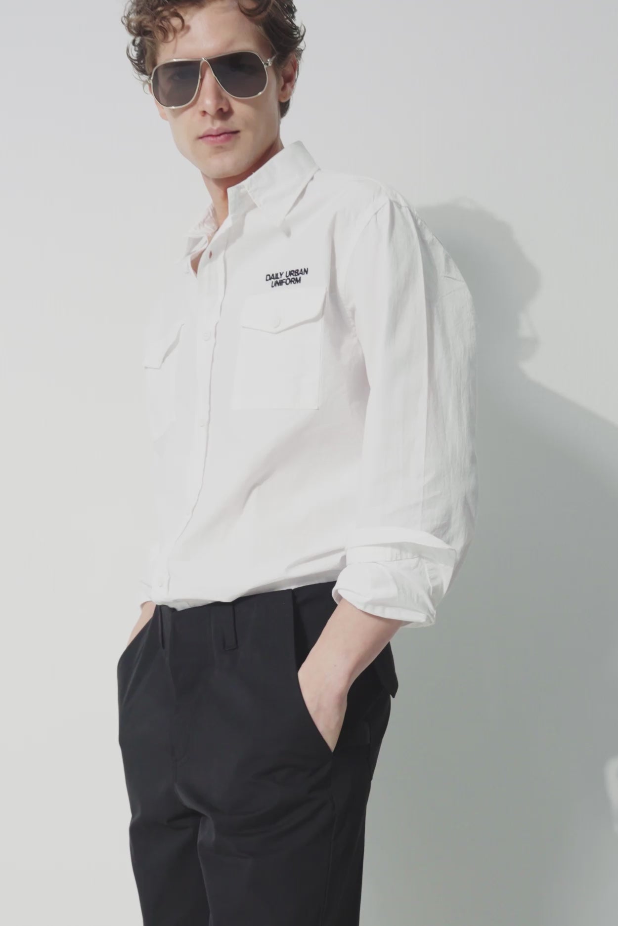 WHITE EMBROIDERED SHIRT WITH DOUBLE POCKETS