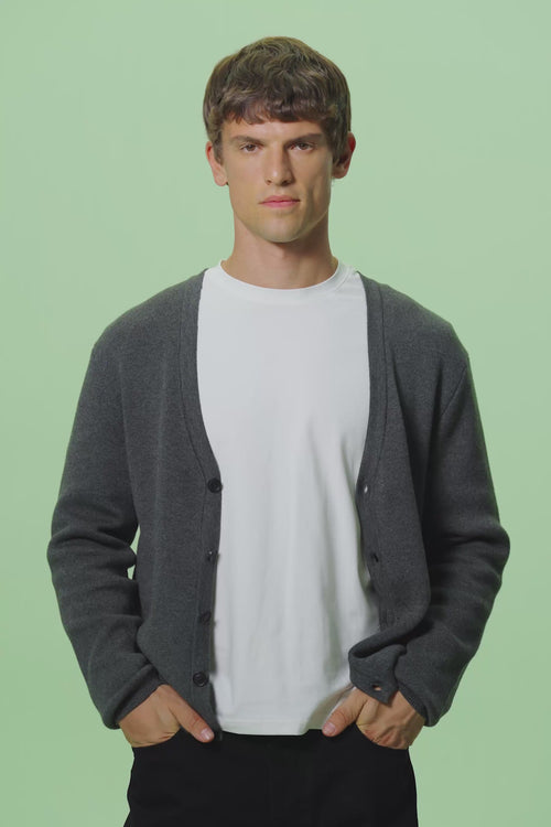 BASIC BUTTONED ANTHRACITE KNITTED CARDIGAN - 2