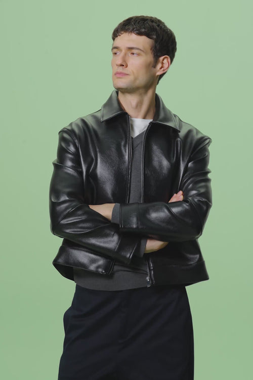 REGULAR FIT BLACK LEATHER JACKET - 1