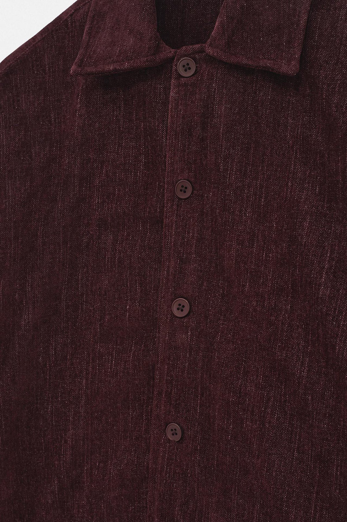 REGULAR FIT DOKULU BORDO KADİFE GÖMLEK - 2