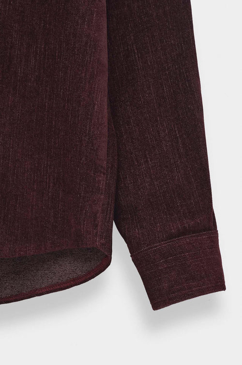 REGULAR FIT DOKULU BORDO KADİFE GÖMLEK - 3