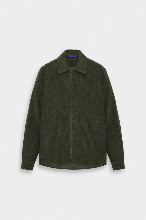 REGULAR FIT TEXTURED KHAKI CORDUROY SHIRT - 1